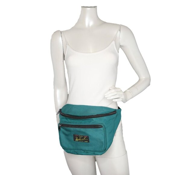 Vintage USA Large Fanny Pack Waist Belt Bag Travel Summer Retro 90s Y2K Green - Picture 3 of 9